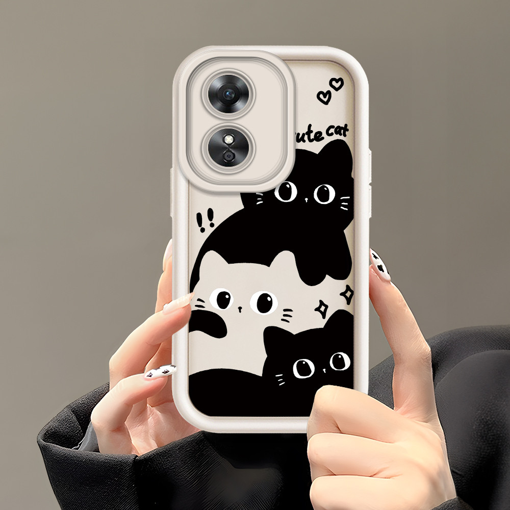 Casing Hp Untuk For OPPO A17 A17K Silikon Case Simple Cute Cat 2761 TY Terbaru Phone Softcase Mode C
