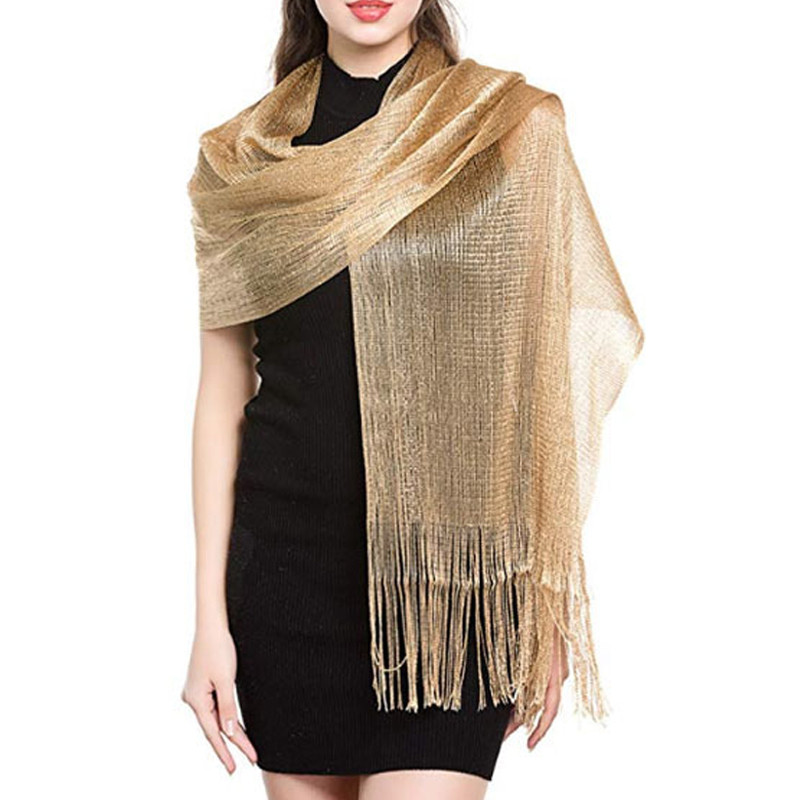 Metallic Silk Scarf Bridal Evening Gown Accessory For Women Wedding Party Prom Bridal Shawl Gold
