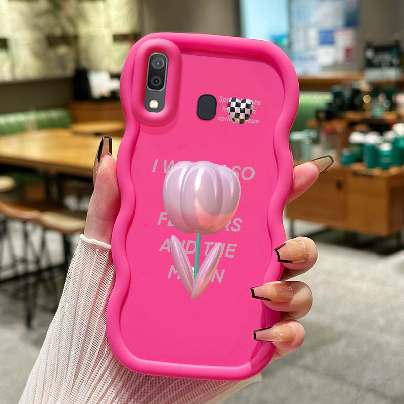 Casing Hp Untuk Samsung A20 A30 M10s Case Cute 3D Pink Tulip Cesing Polos Kasing Macaron gelombang K
