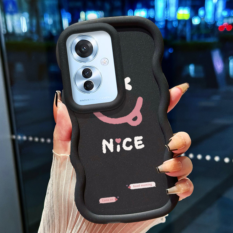 Casing Hp Untuk OPPO Reno 11F 5G Case Nakal wink Emoji Cesing Polos Kasing Macaron gelombang Kesing 
