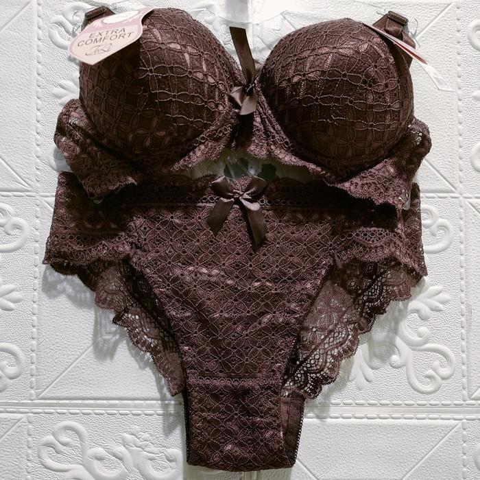 Bra Set/;pan dalam wanita busa renda impor Quality Setelan Bh Motif pan spandeks winered set pan