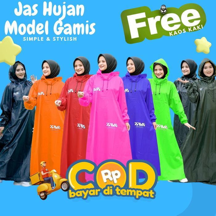 Jas Hujan Gamis Wanita Muslimah Jumbo / Mantel Jas Hujan Hijab Syari / Jas Hujan Wanita Syari Tebal