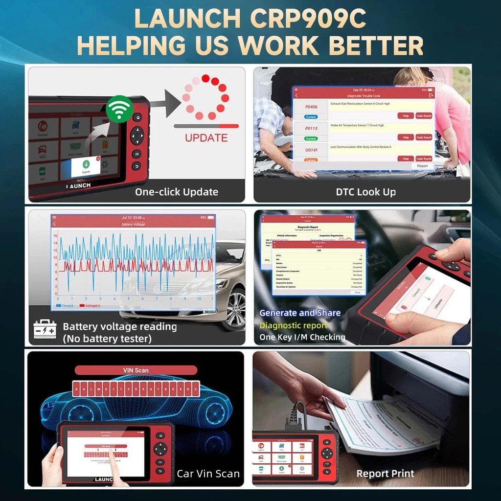 . Launch X431 Crp909C Obd2 Automoitive Scanner Professional All System Immo Abs Oil A/F Epb 28 Reset