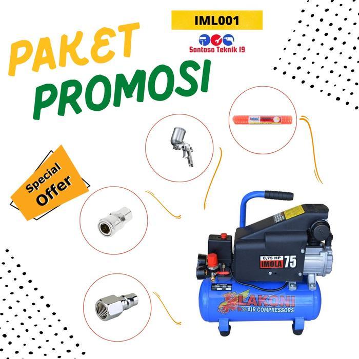 Paket Kompresor Imola 75 + Spray Gun IML001 Kompresor Cat Set - Tabung Atas