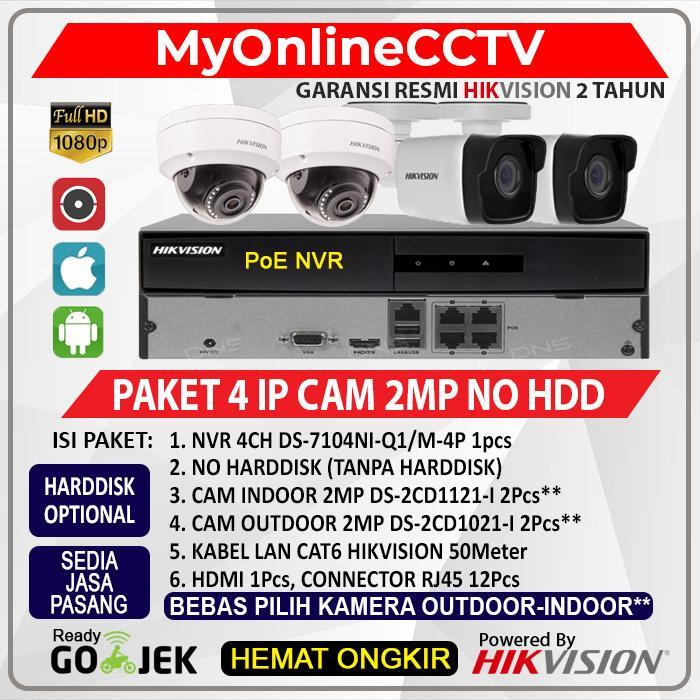 DISKON Paket 4 IP Camera CCTV Original Hikvision 2MP Siap Pasang NO HDD Kamera CCTV