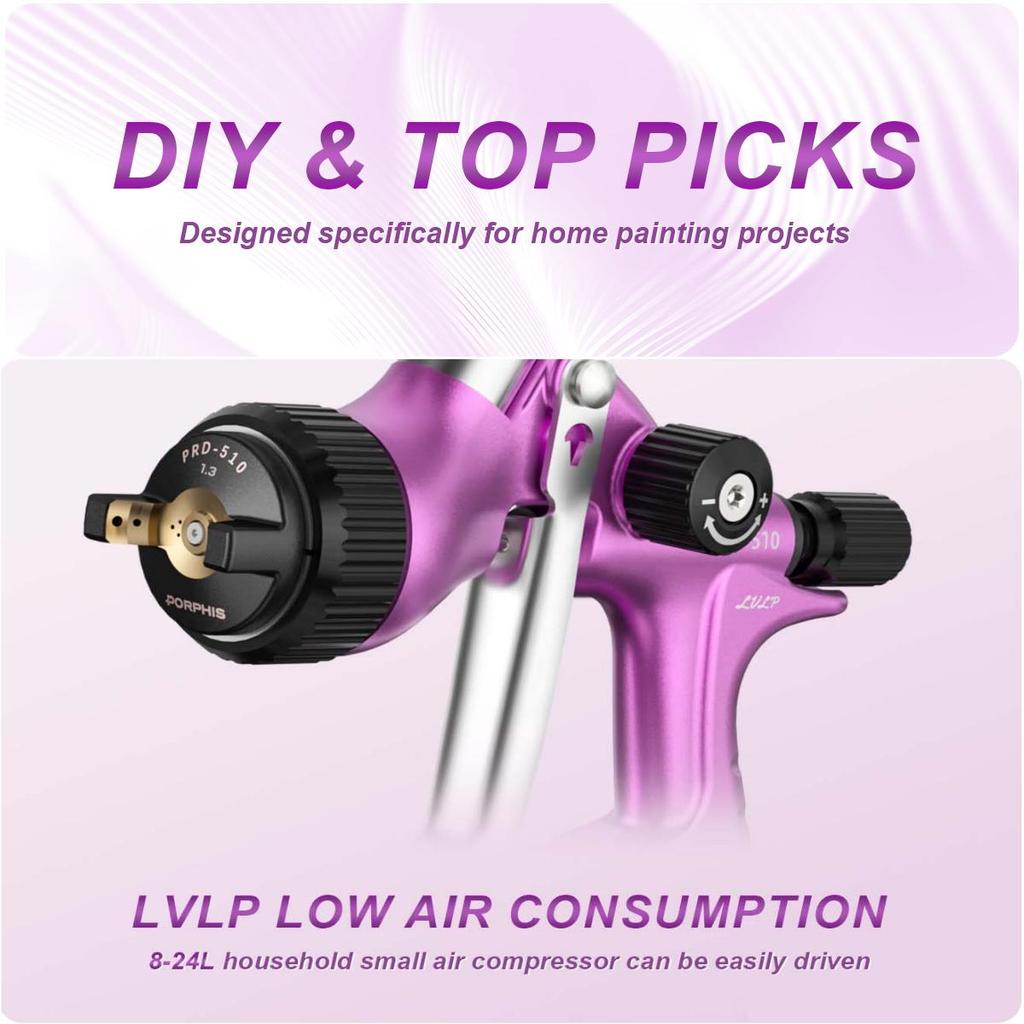 Original PORPHIS PRD-510 Paint Gun LVLP Spray Gun 1.3mm Car Spray Tool Airbrush For DIY & small air