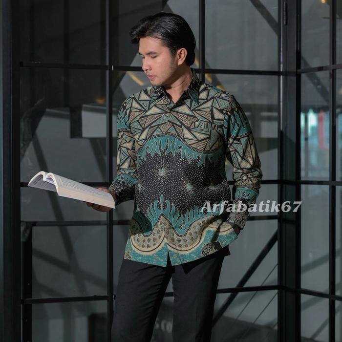Babayo Hitam Tosca Atasan Batik Cowok Tangan Panjang Dan Pendek Doby Solo Premium Lapis Full Furing