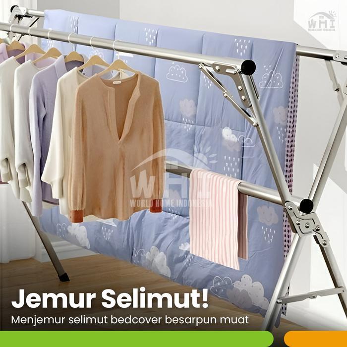WORLDHOME - Jemuran Baju Lipat Stainless Steel Jemuran Pakaian Tempat Jemuran Baju