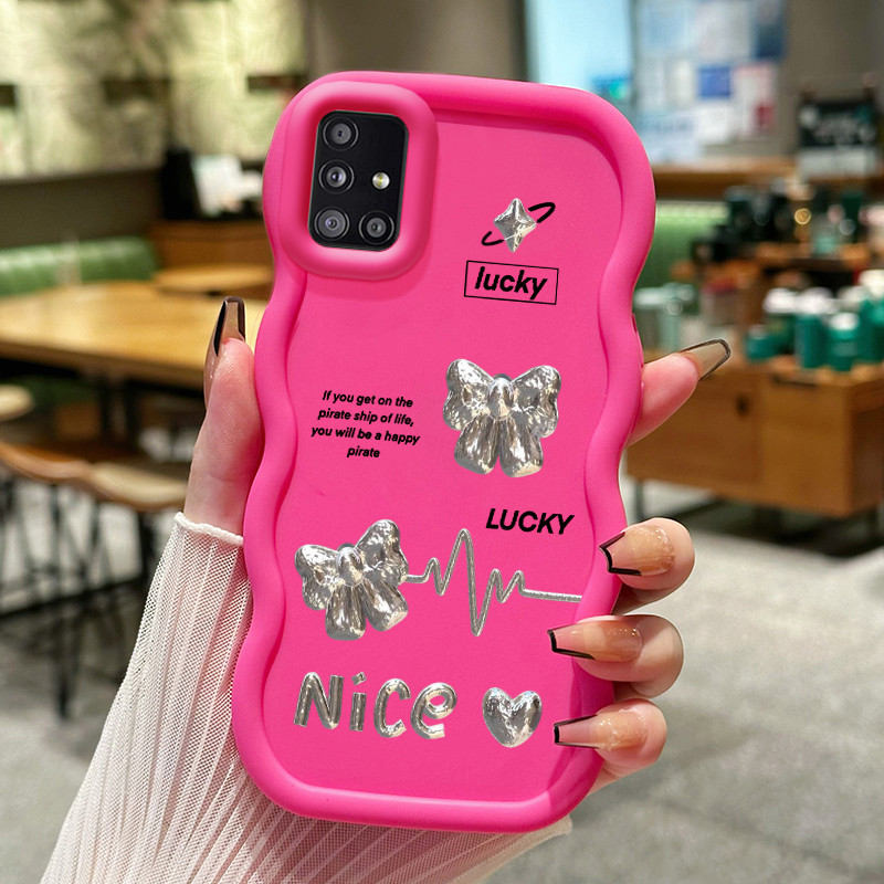 Casing Hp Untuk Samsung A51 M40s Case Perak Bow Cesing Polos Kasing Macaron gelombang Kesing Silikon