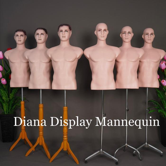 Manekin Torso Pria Dewasa Plastik + Kaki Kayu / Kaki Besi - Patung Display Pakaian Pria Atasan