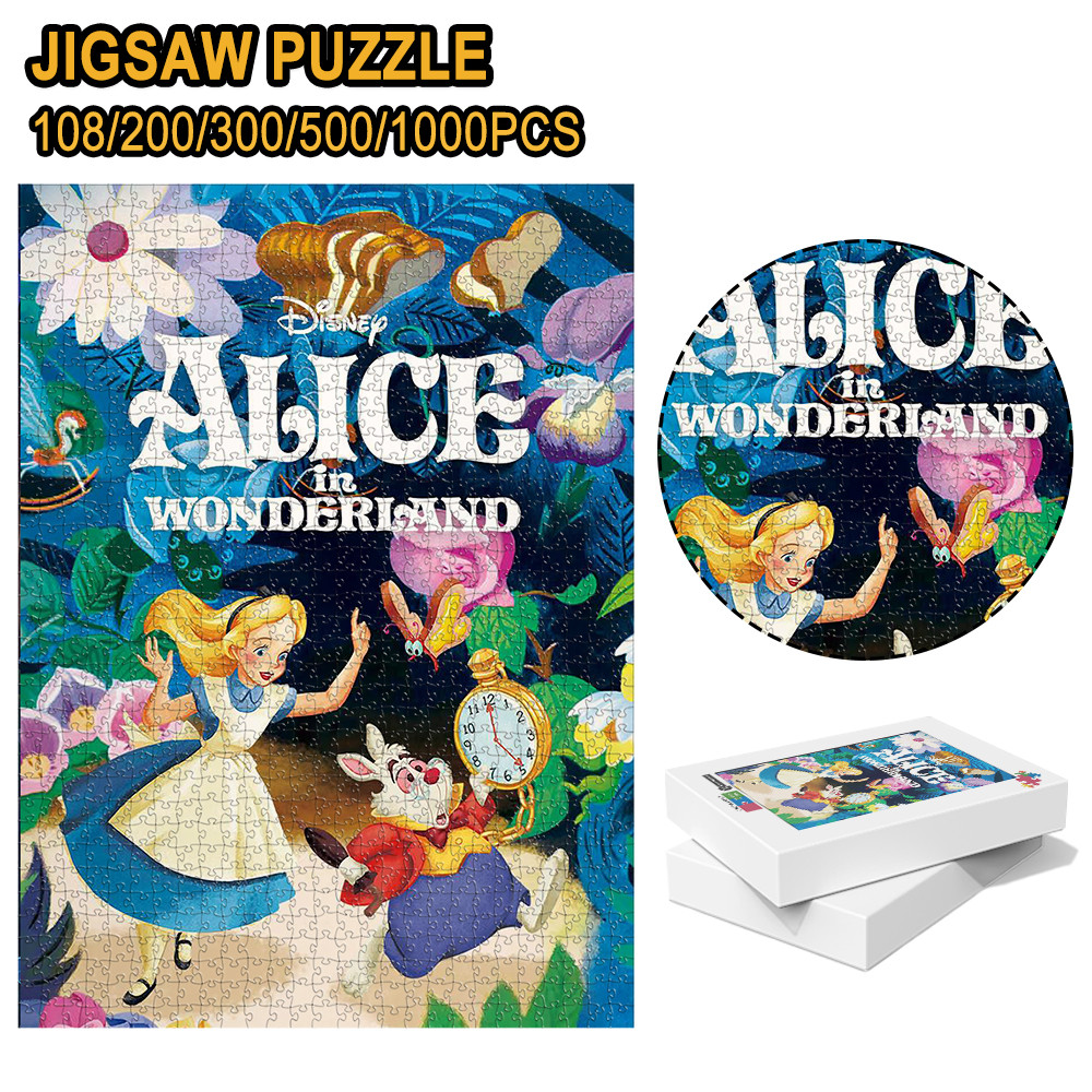 Alice In Wonderland White Rabbit Floral Fantasy Fairy Tale Wooden Jigsaw Puzzle