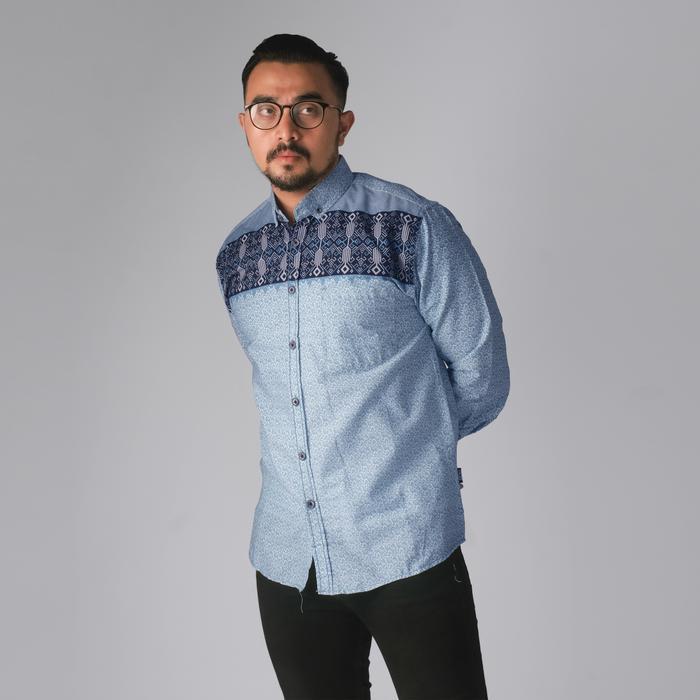 Dgm Kemeja Batik Pria Lengan Panjang Stretch Premium Batik Pria Torpedo Biru Muda 2193