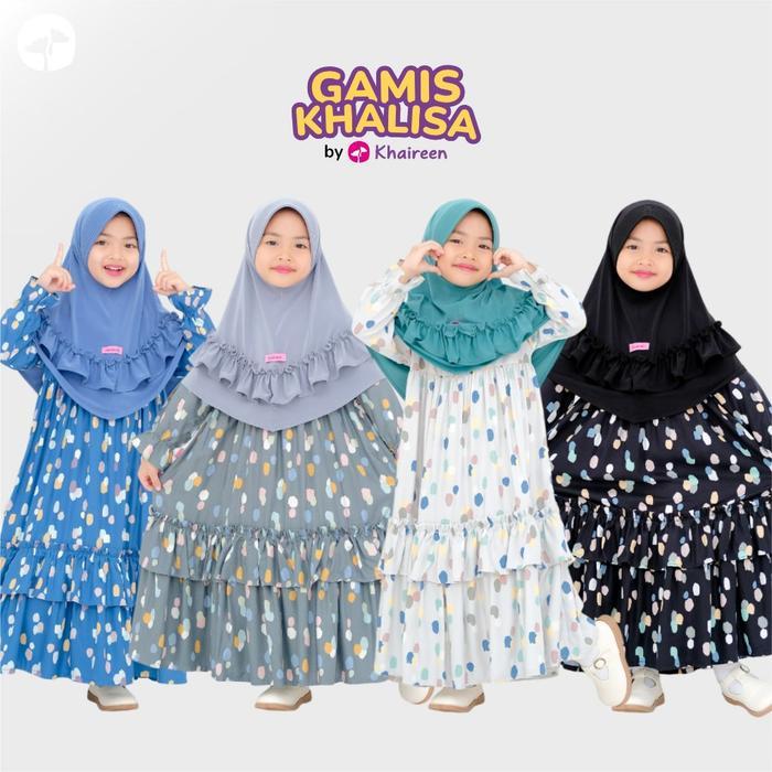 Khaireen Gamis Khalisa Anak Katun Rayon Motif Rample Susun Hijab Premium Baju Muslim Bayi Balita