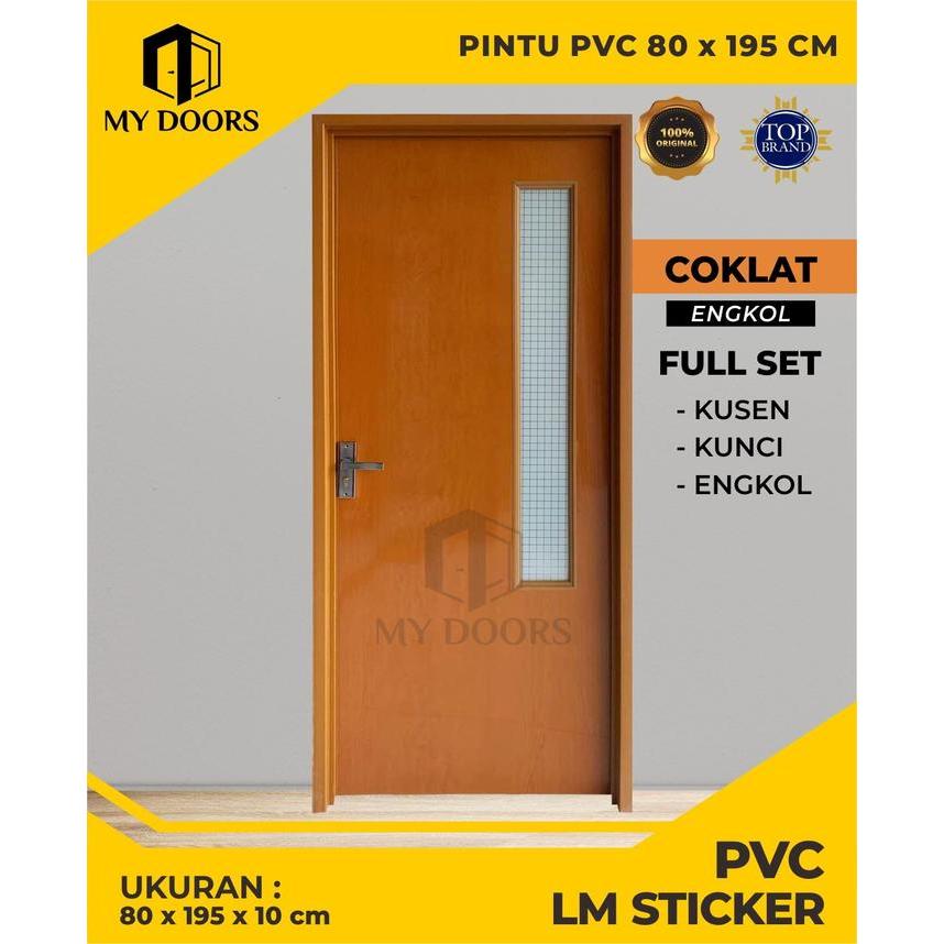 Pintu Kamar Mandi PVC 80x200 Dengan Kunci Engkol + Kaca Stiker Buram