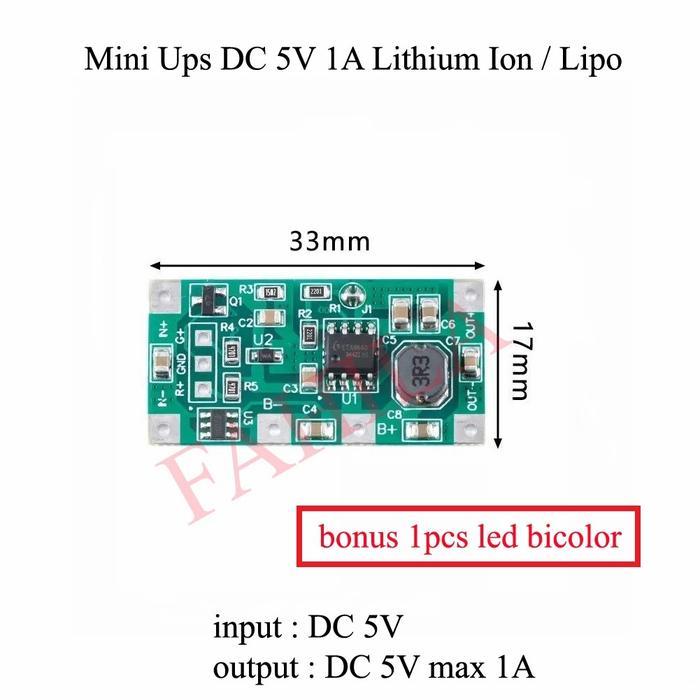 KIT MINI UPS DC 5V 1A BATERAI LITHIUM ION LIPO 18650 MODUL UPS DC 5V 1