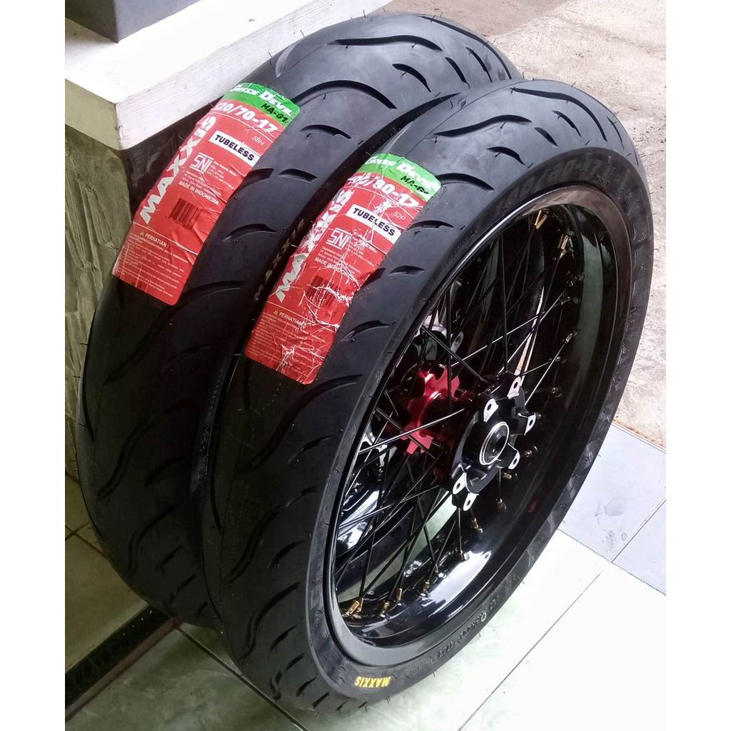 Roda set ban set velg set supermoto honda CRF 150L ukuran 300/350 ban maxxis full baru