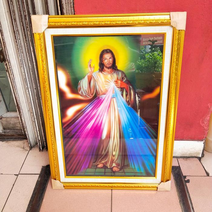 Terlaris bingkai Yesus 3D UK 50x70cm+kaca+mdf SALE