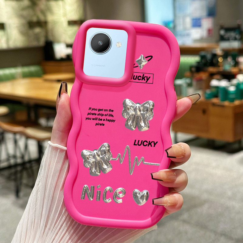 Casing Hp Untuk Realme C30 C30s Narzo 50i Prime Case Perak Bow Cesing Polos Kasing Macaron gelombang