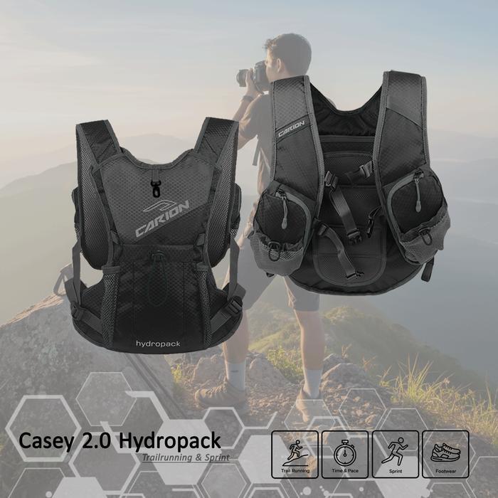 Carion Indonesia Hydropack Casey 2.0 Hitam Tas Punggung Mtb Trail Run 5 Liter 2 Slot Water Bladder