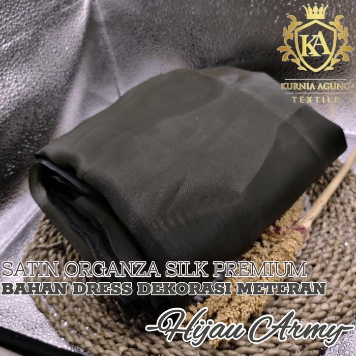 Meter Kain Satin Organza Organdi Silk Kaca Meteran Warna HIJAU ARMY Import Premium Quality Grade A