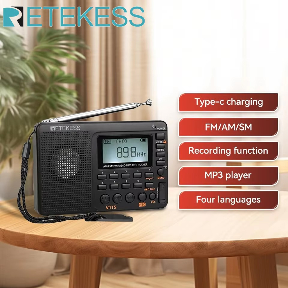 RETEKESS V115 Radio FM AM SW Portable Radios Rechargeable Radio Batteries multiple bands USB