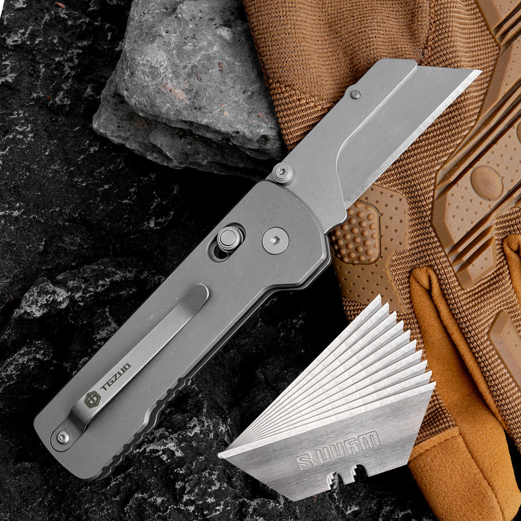 TGZUO titanium alloy folding knife, multifunctional pocket knife, EDC paper knife, SK5 replaceable