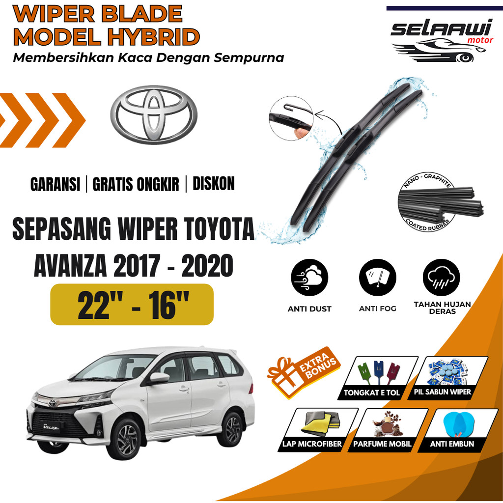 Wiper Toyota Avanza 2017-2020 Hybrid Kaca Depan Mobil Free 5 Bonus