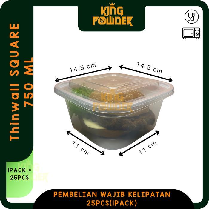 Thinwall SQUARE 750 ML Thinwall Kotak 750ml Tutup Cembung