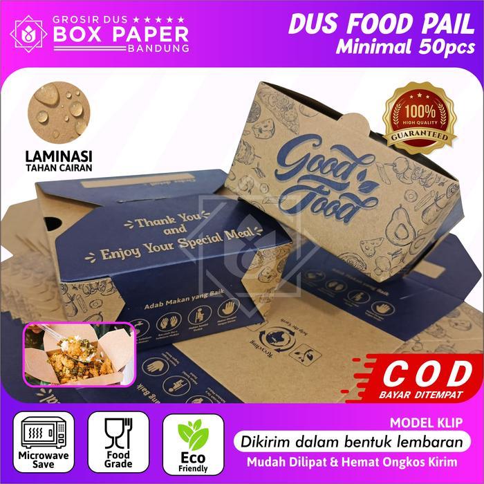 (50 Pcs) Food Pail Motif Rice Box 290Gsm Paper Lunch Box Kertas Dus Makanan Takeaway Kraft Grosir