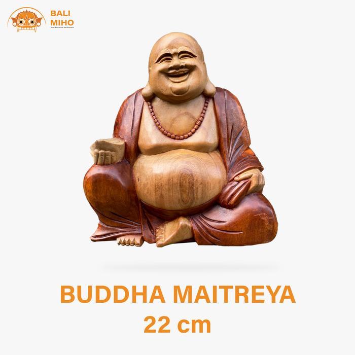 Patung Buddha Maitreya 22 cm - Patung Buddha Kayu - Patung Kayu - Patu