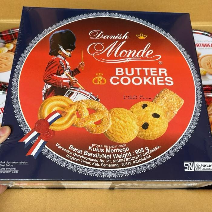 Agen distributor makanan ringan hampers lebaran snack biskuit monde butter cookies kaleng besar