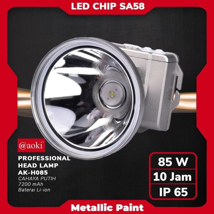 Senter Kepala Led Headlamp 85 Watt Aoki AK-H085 Cahaya Putih Professional Super Terang 7200mAh Tahan