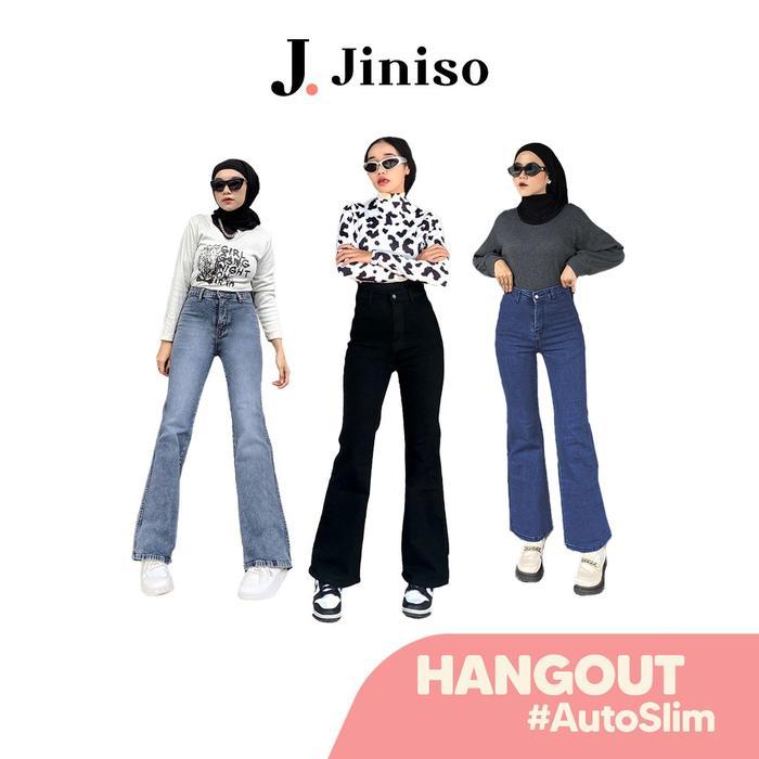 Terlaris HANGOUT - JINISO Stretch Cutbray Celana Jeans Wanita Highwaist