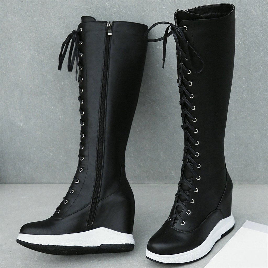 Winter Pumps Plus Size 45 Shoes Women Big Size 46 Genuine Leather Wedges High Heel Knee High Snow