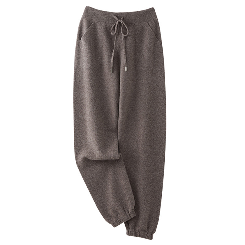 Women's Wool Pencil Pants Drawstring Elastic Waist Trousers Autumn Winter Solid 100% Merino Wool