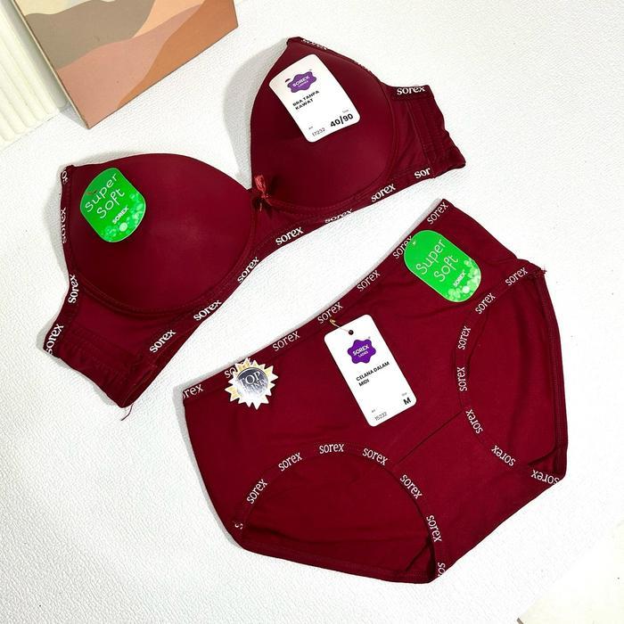 BRA BH SET + CD SETELAN SOREX WANITA TANPA KAWAT BERBUSA 34-40 Siap Kirim