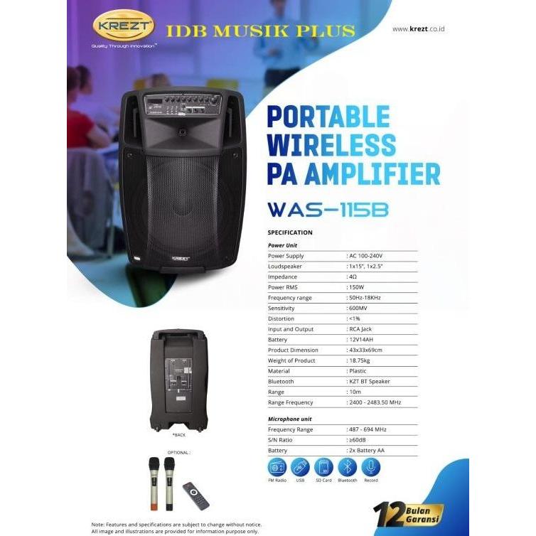 Speaker Portable 15 Inch Krezt Was115B Was 115B Original Krezt