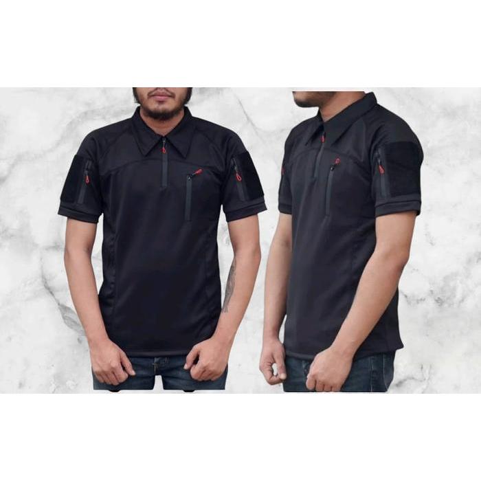 Bdu Tactical Loreng Kaos Lengan Pendek Tactical Loreng Scuba dengan 3 Saku dan Resleting - Hitam, M 