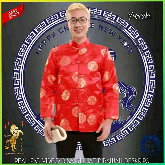 Baju Cina Imlek Tradisional Pria Kemeja Cheongsam Merah