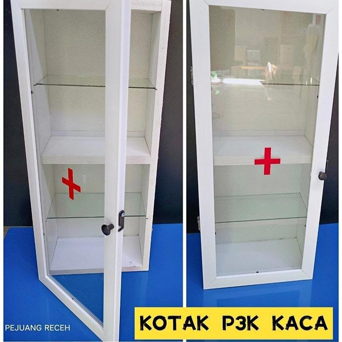 Premium Kotak Penyimpanan Obat Kotak P3K Kotak P3K Kaca Minimalis Warna Putih Termurah Ukuran 4Sap