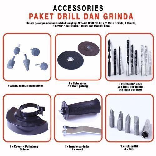 EKSLUSIF TROODON Paket Mesin Gerinda & Bor Listrik Bor Bolak-Balik 10MM, Satu Set Lengkap