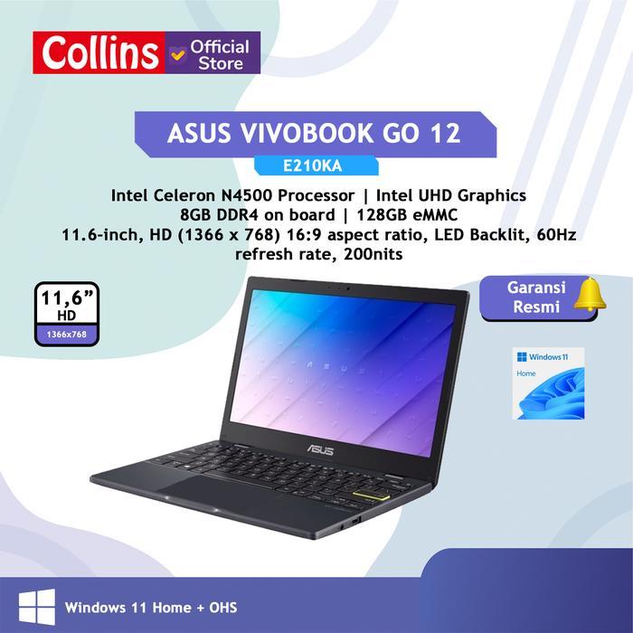 ASUS E210KA N4500 8GB DDR4 128GB SSD 11.6" Intel UHD Graphics W11 OHS - Non Bundling, Dreamy White
