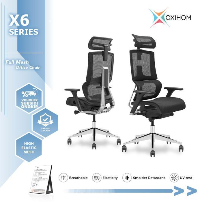 Oxihom FX6 Kursi Kantor Gaming Ergonomis Jaring Hidrolik - Hitam-Abu, Hitam-Hitam