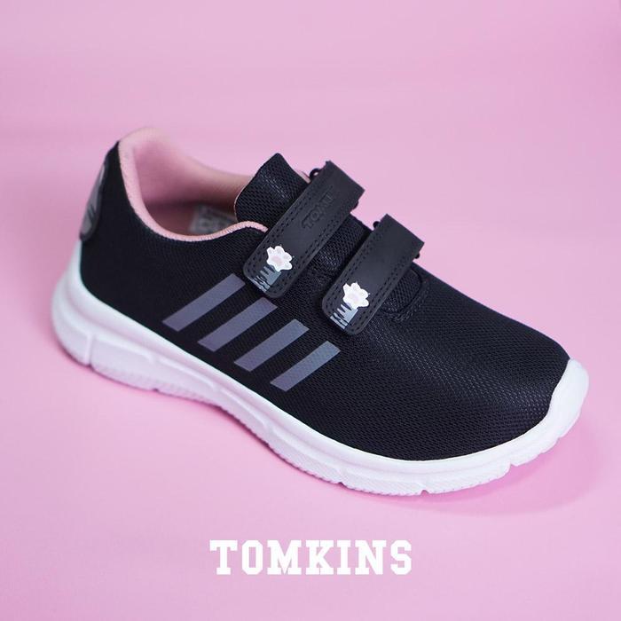 [ Tomkins Warrior Style ] Tomkins Strays - Black Pink Velcro Sepatu Anak Motif Fashion Sneakers
