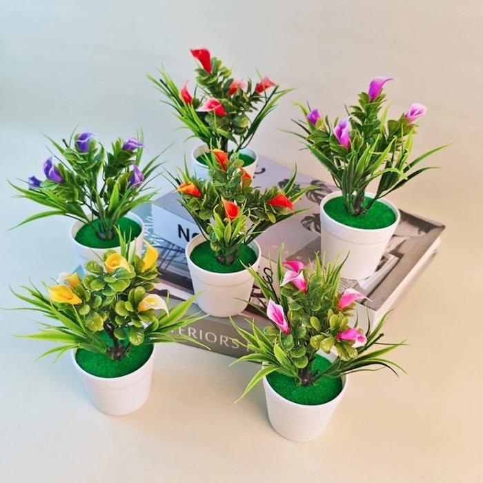 Tanaman Hias Ornamen Bunga Hias Plastik dan Pot Bunga Artificial Flower ruang tamu