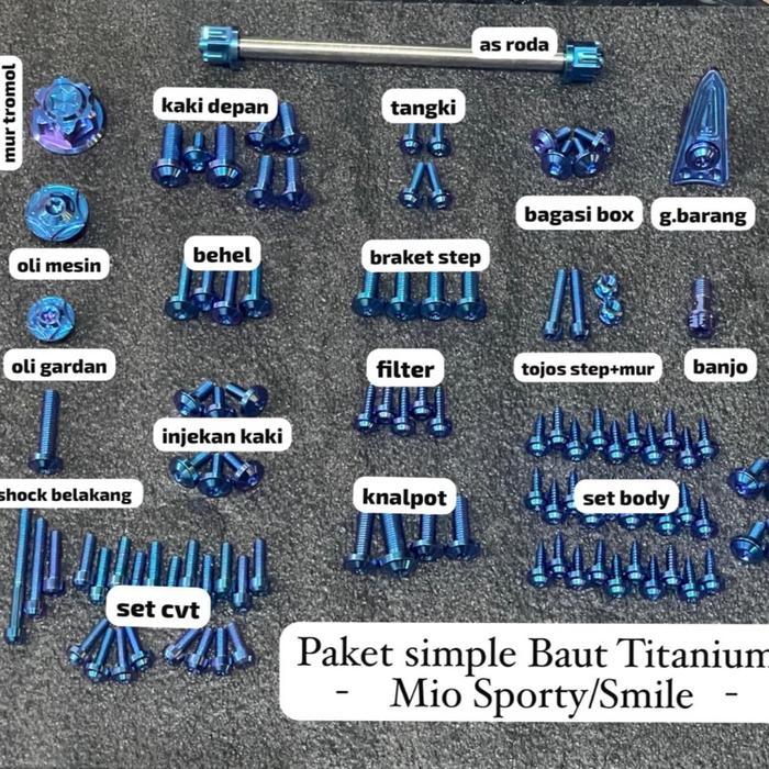 Paket Simple Baut Titanium Mio Sporty/Mio Smile Baut Titanium Original Anti Karat Motorcycle