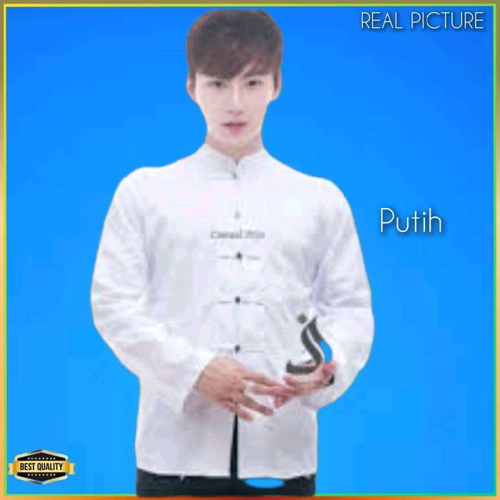 Baju Tradisional Cina Kemeja Imlek Pria Cheongsam Putih
