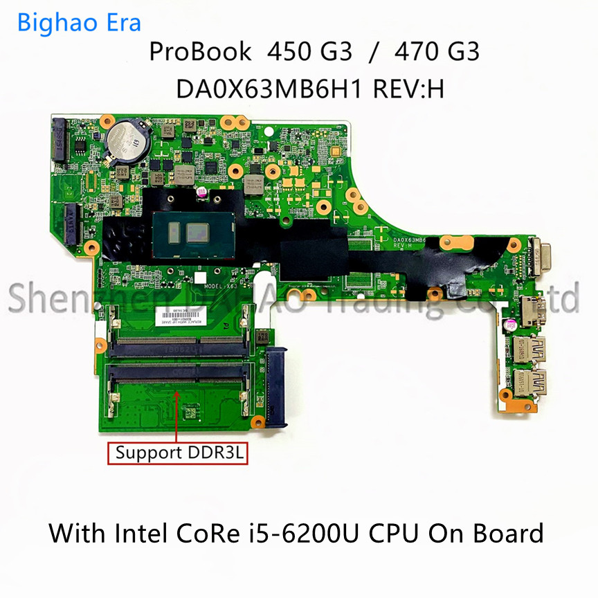 . For Hp Probook 450 G3 470 G3 Laptop Motherboard Da0X63Mb6H1 With I3 -