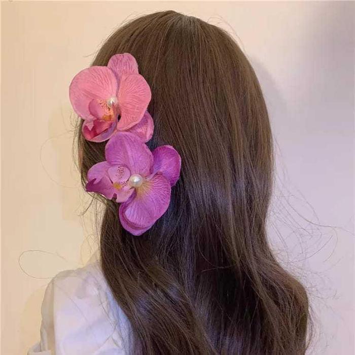 Jepit Anggrek aksesories rambut jepitan bunga anggrek besar elegant ukuran 9cm jepit bunga palsu