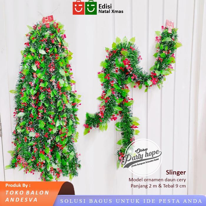 slinger natal buah ceri / dekorasi hiasan rumbai tinsel pohon natal
